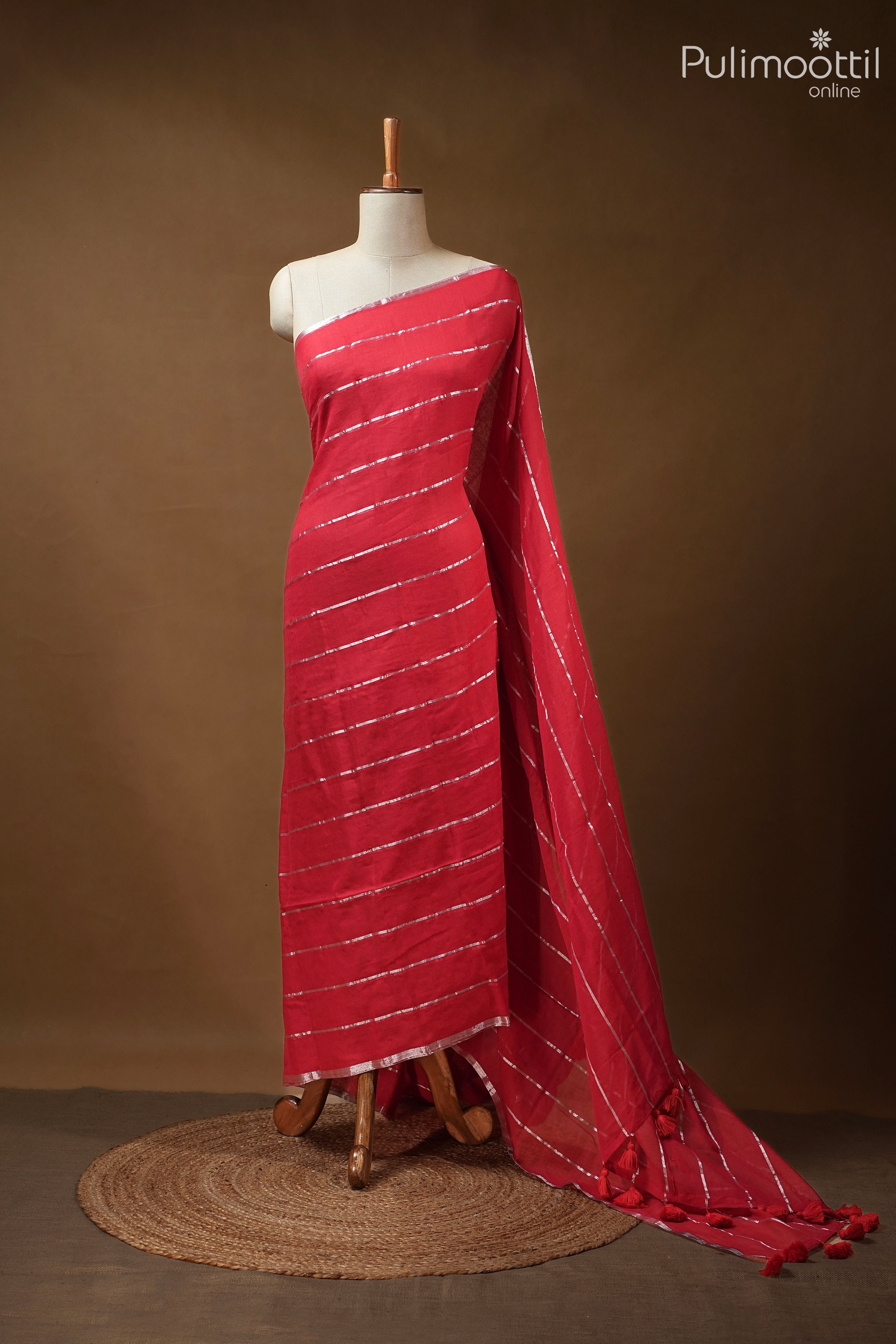 Chilly Red Colour Mul Cotton Saree