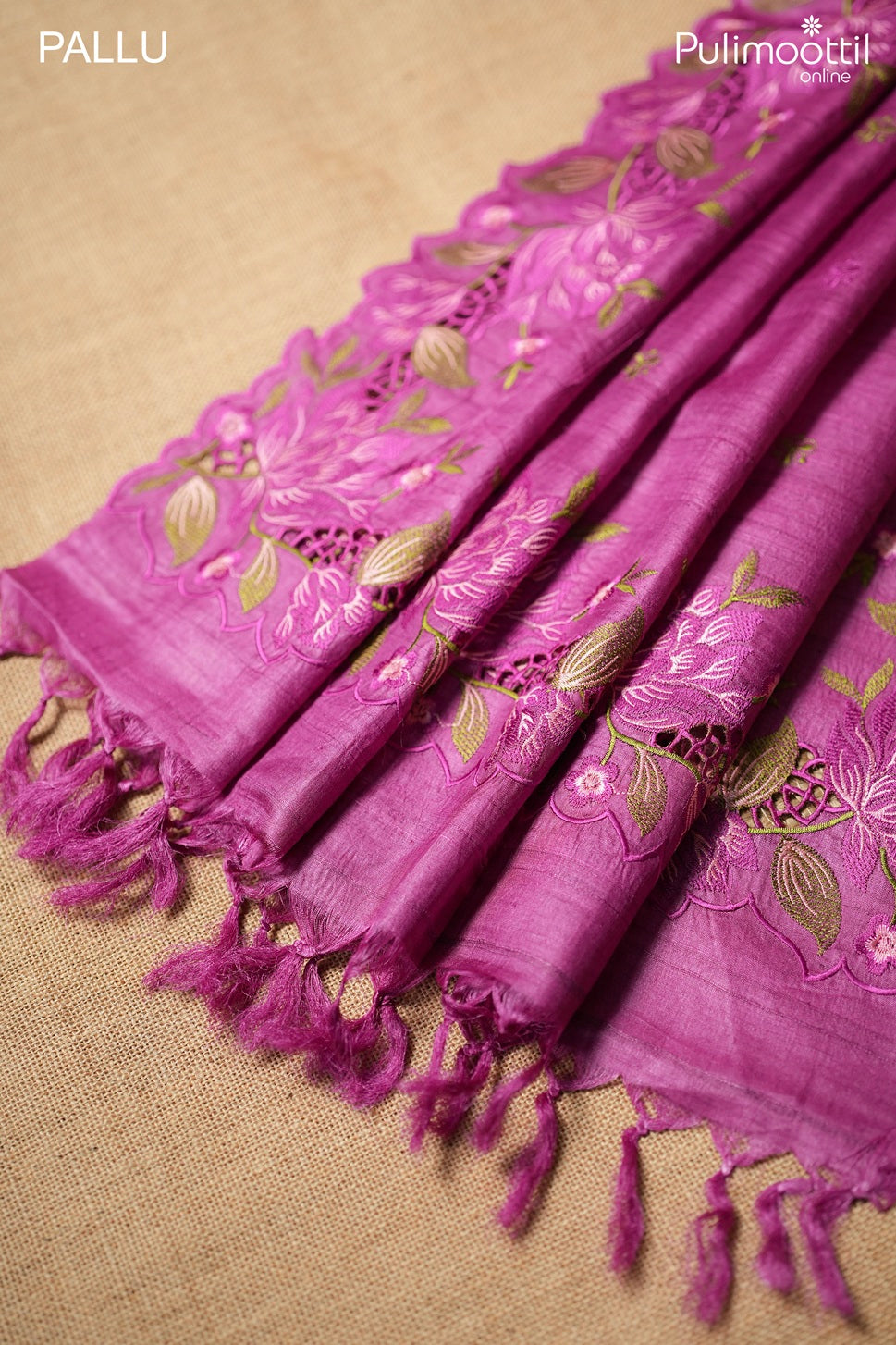 Dark pink color Tussar silk saree