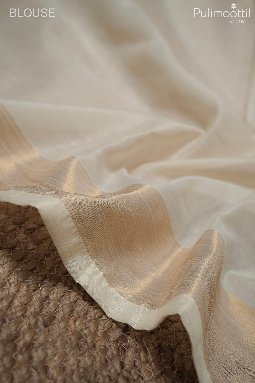 Off white color semi Chanderi traditional saree