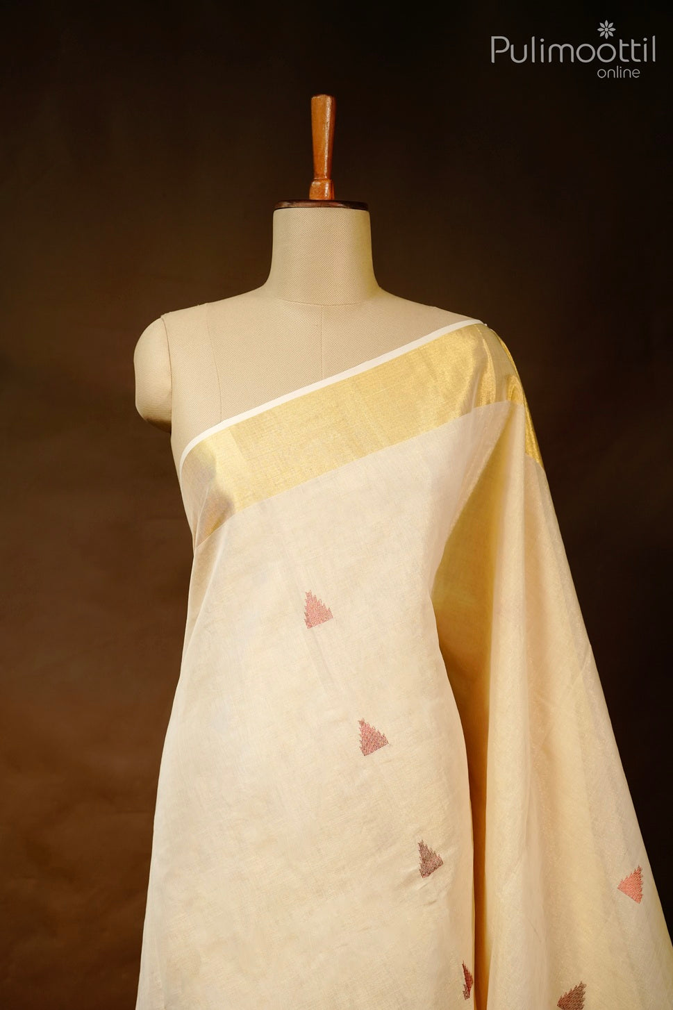 Golden tissue handloom temple design set saree