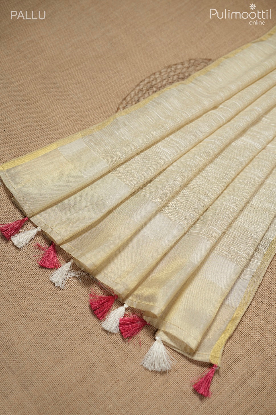Kerala traditional golden tissue semi jute saree