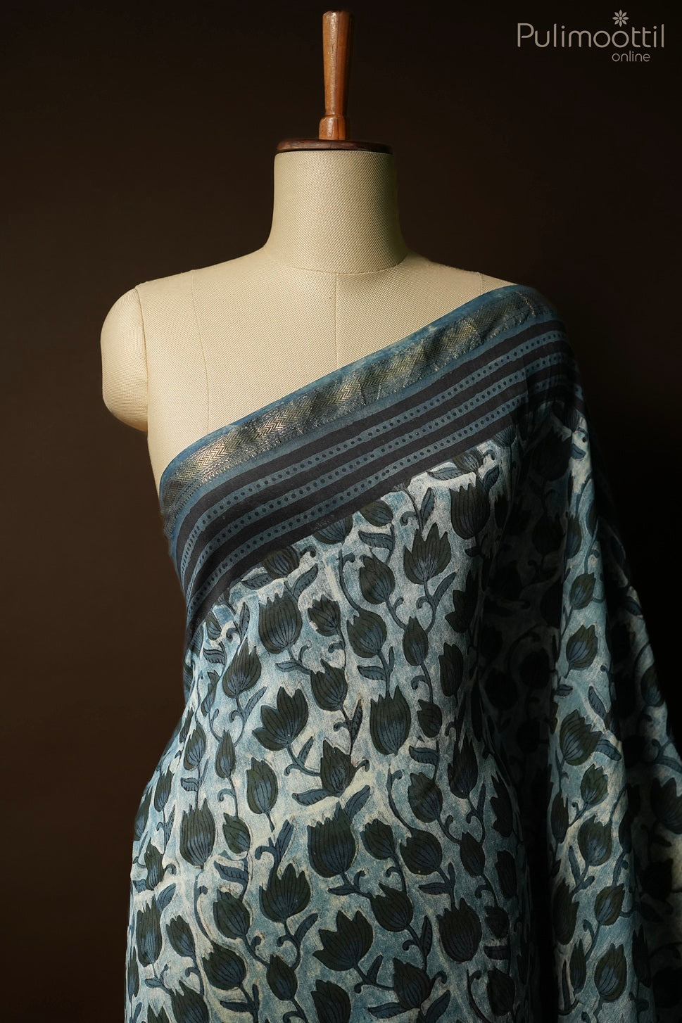 Dark blue color Chanderi saree.