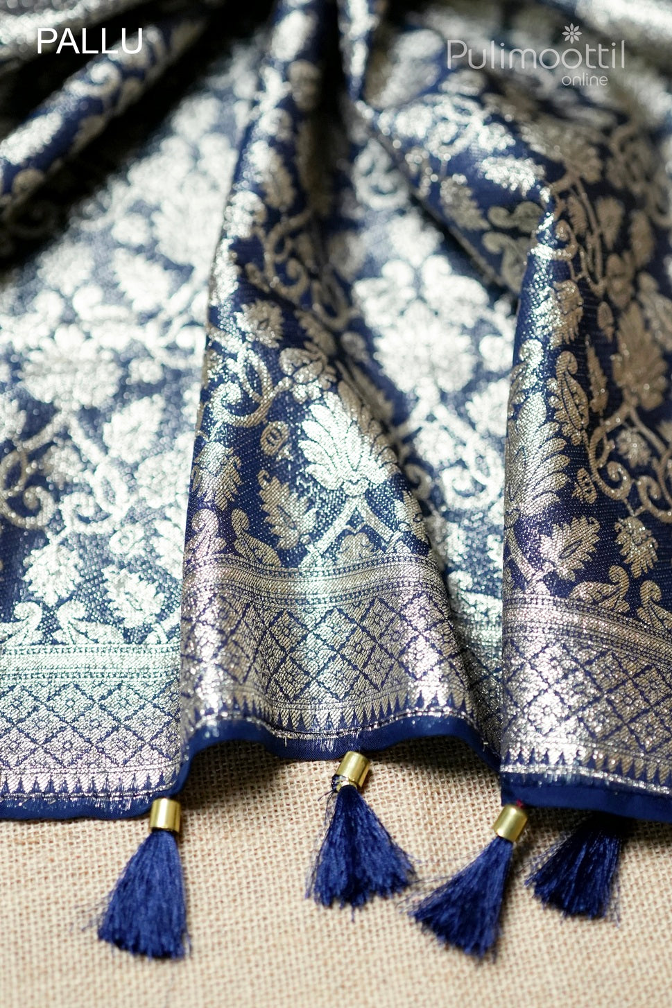 Classic blue color organza Banarasi saree