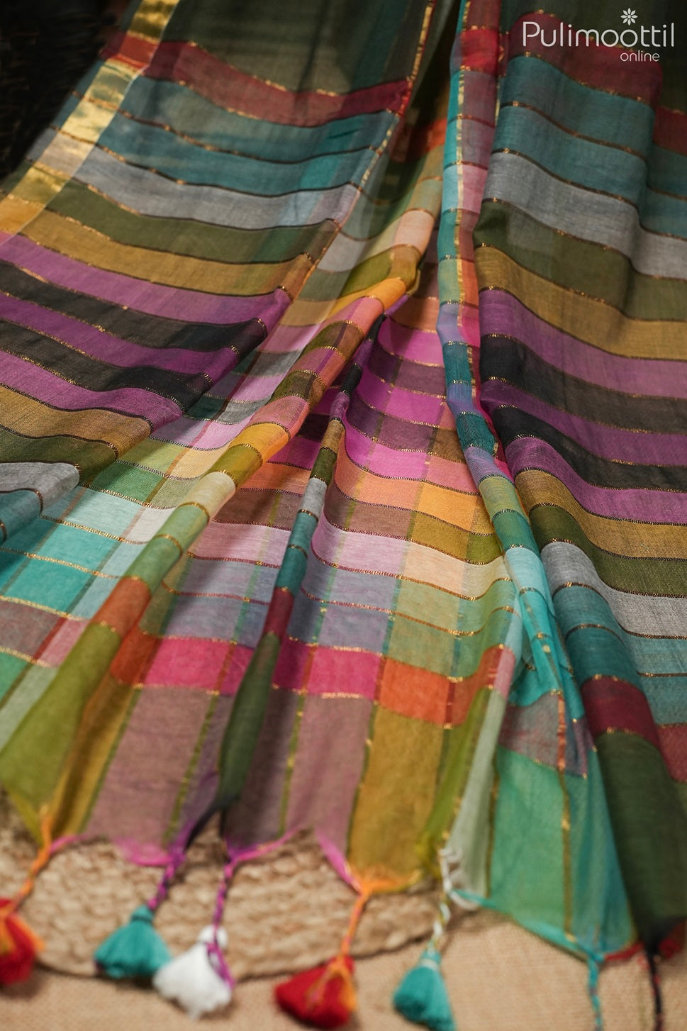 Olive green color Mul Cotton saree