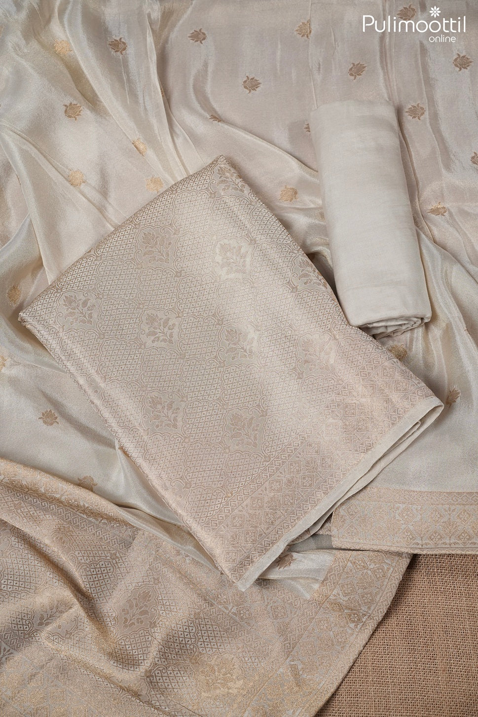 Off White Golden Tissue Unstitched Salwar Set
