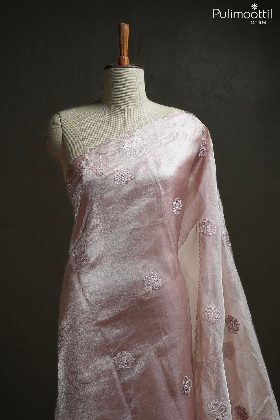 Baby pink color tissue organza fancy saree