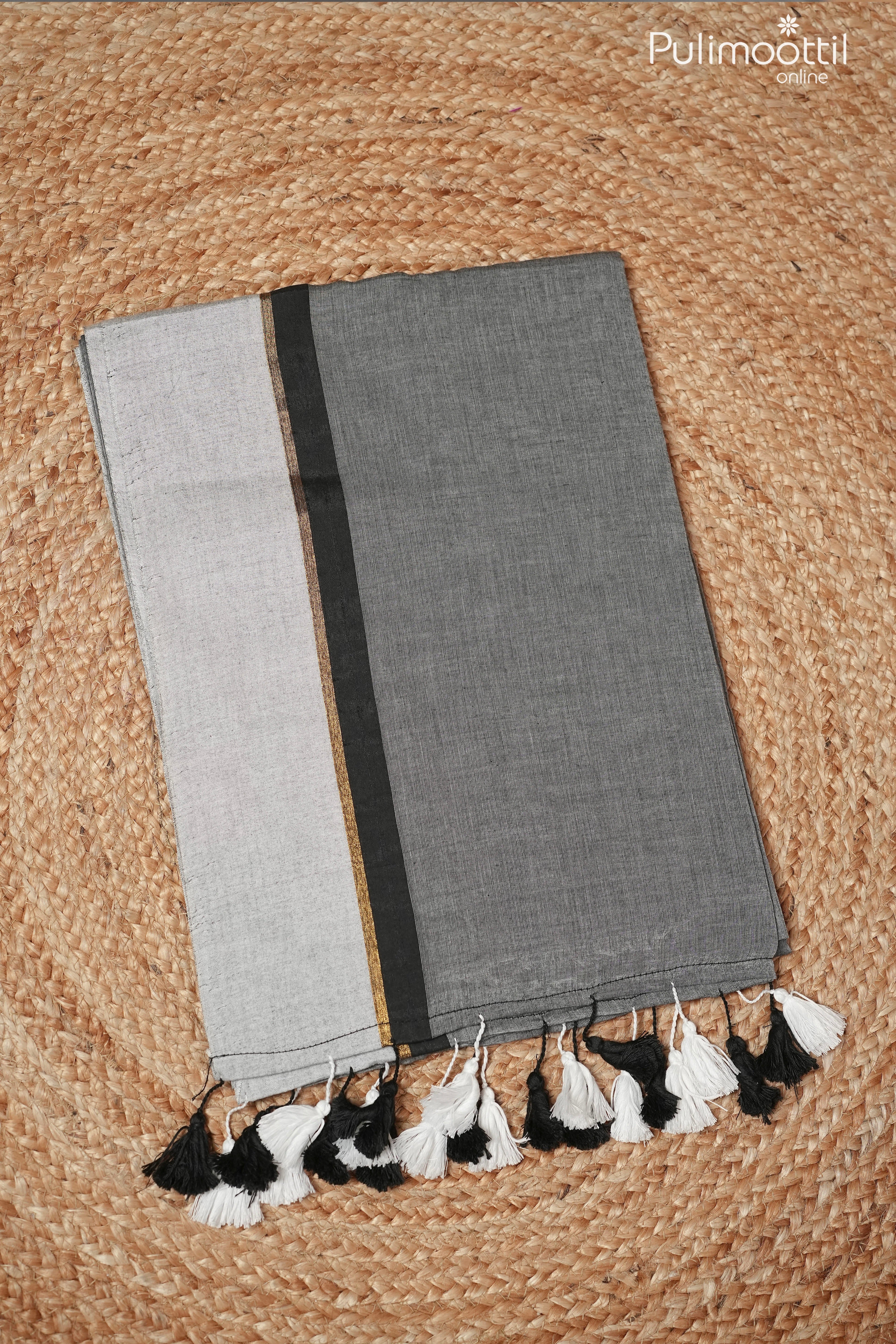 Dark Ash Colour Mul Cotton Saree
