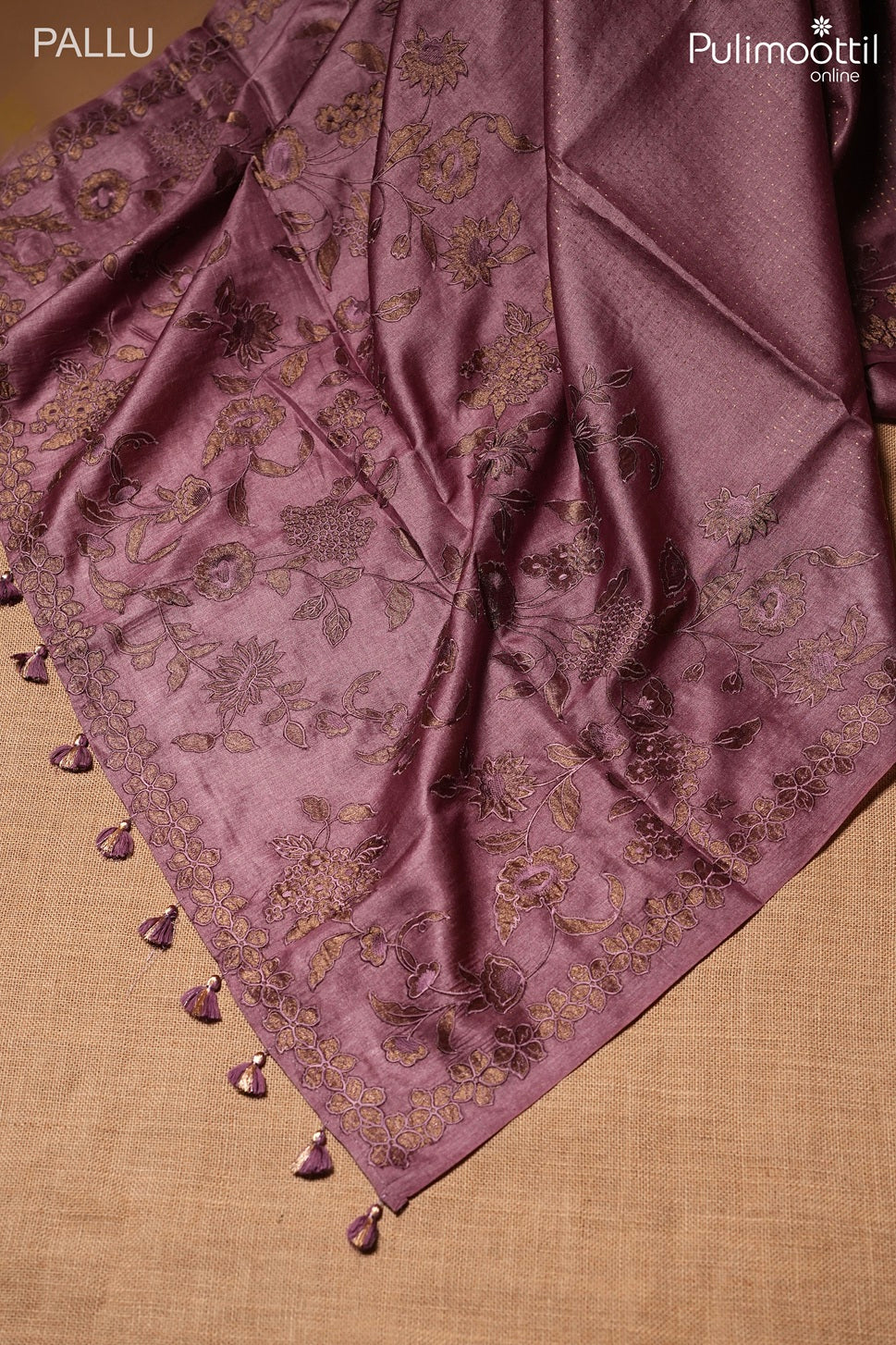 Dark onion color Tussar silk saree