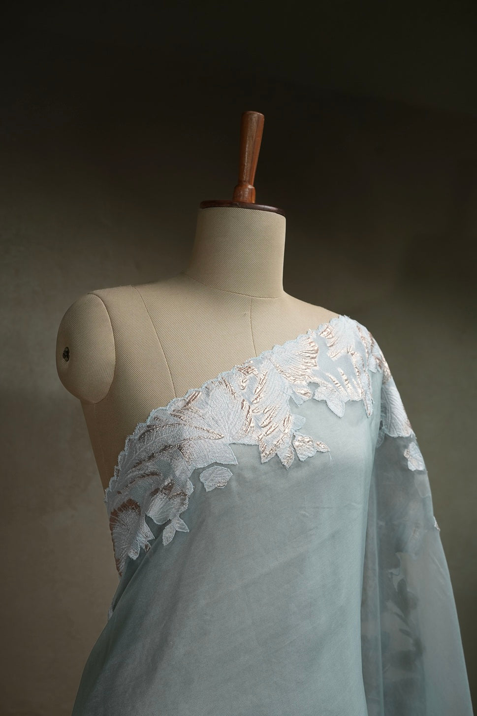 Powder blue color organza fancy saree