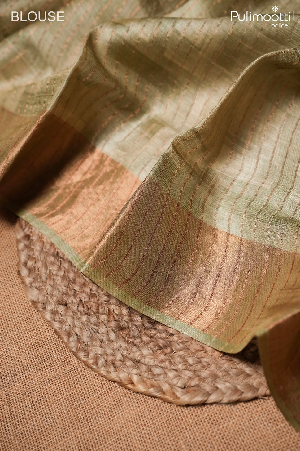 Pastel olive green color Tussar silk saree
