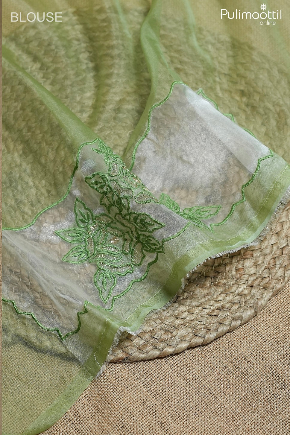 Pista green color organza fancy saree