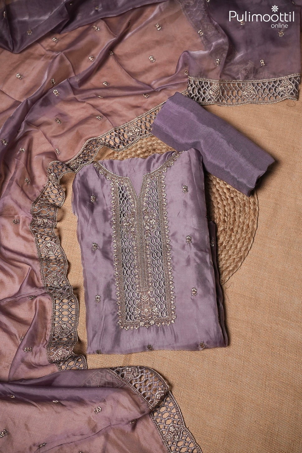LAVENDER ORGANZA UNSTITCHED SALWAR SET