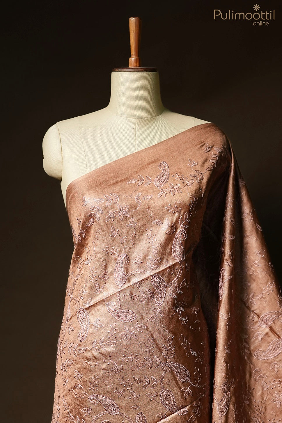dark chikku color Tussar silk saree