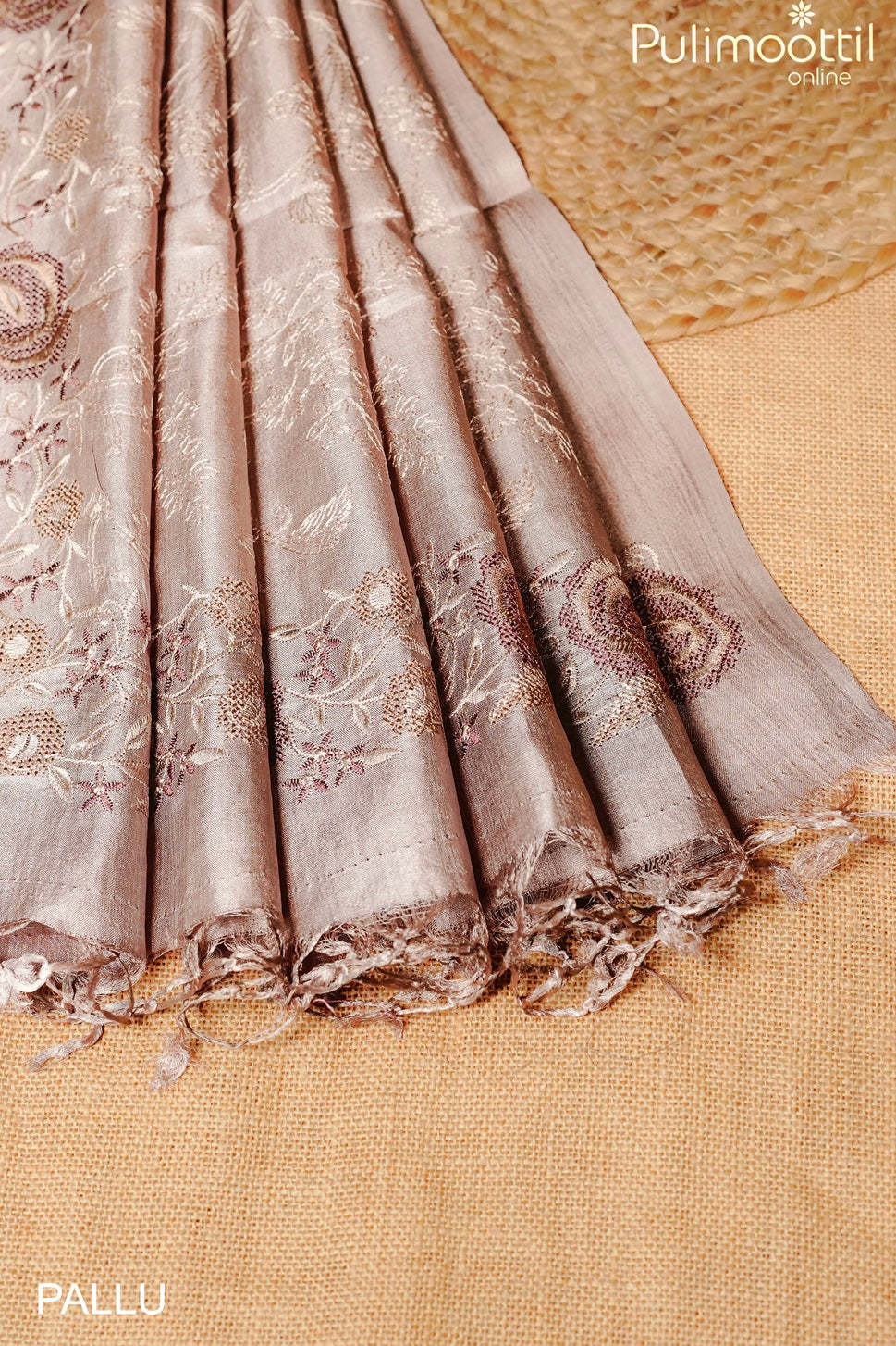 Light chikku color Tussar silk saree