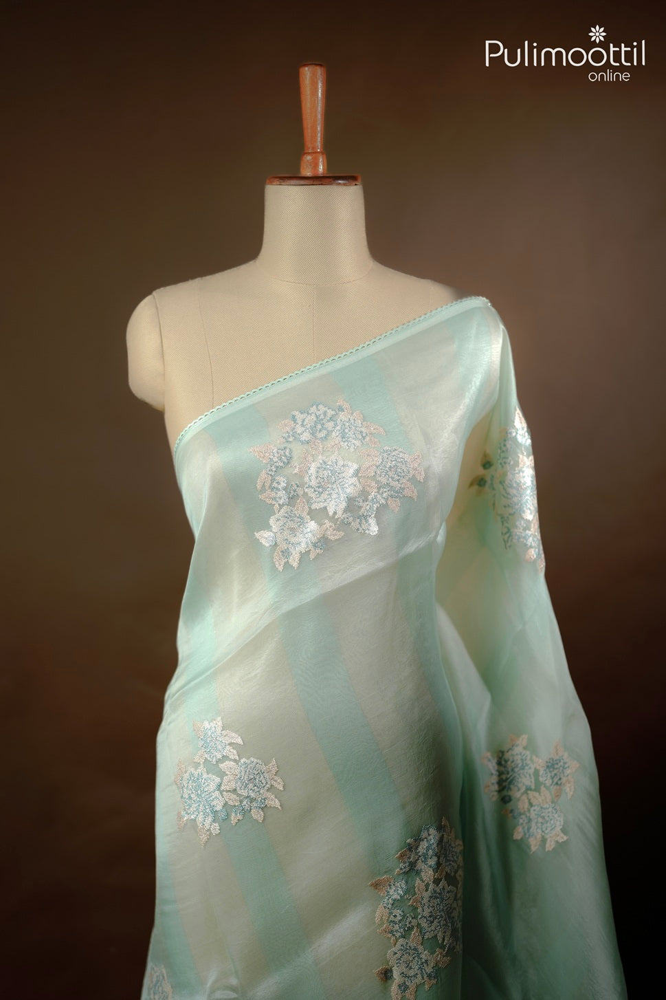 Light mint green organza fancy saree