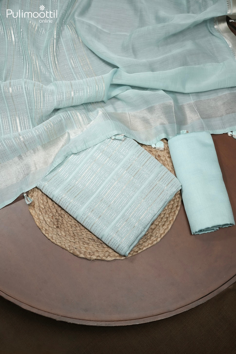 LIGHT BLUE CHANDERI UNSTITCHED SALWAR SET