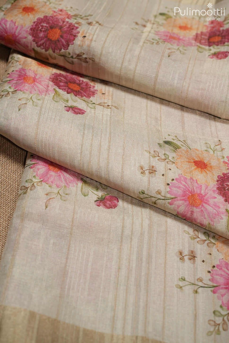 Kerala traditional golden tissue semi jute saree