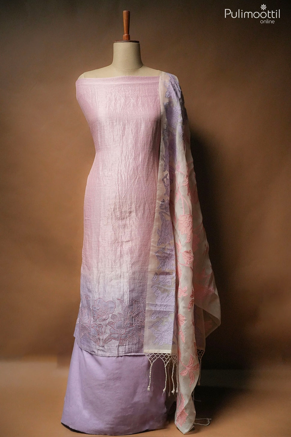 Lavender & Peach Net Kota Unstitched Salwar Set