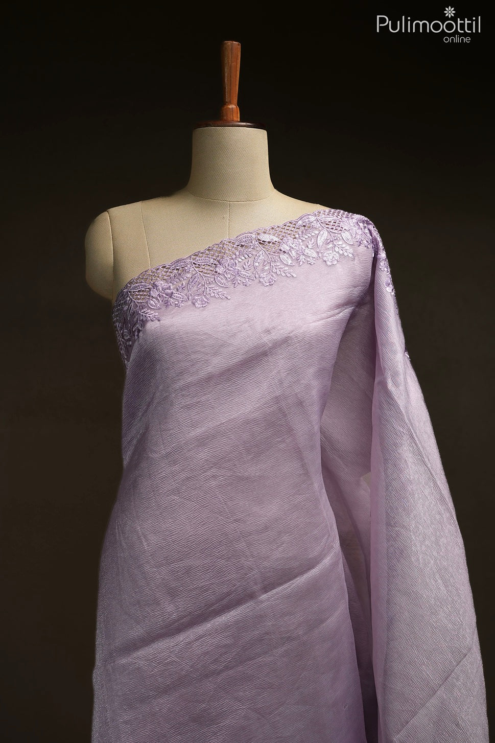 Lavender color crushed organza fancy saree