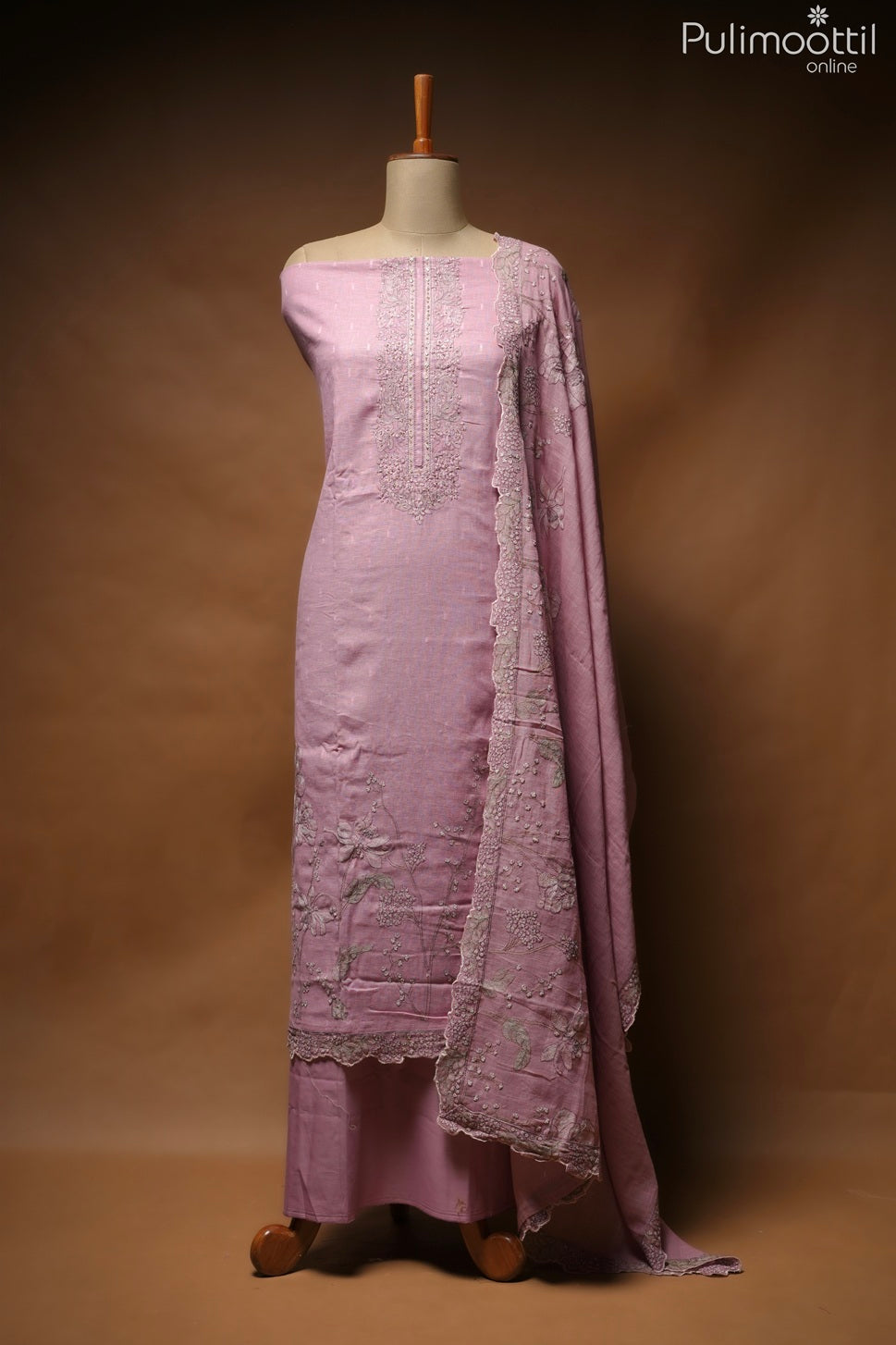 Olive Pink Jute Unstitched Salwar Set