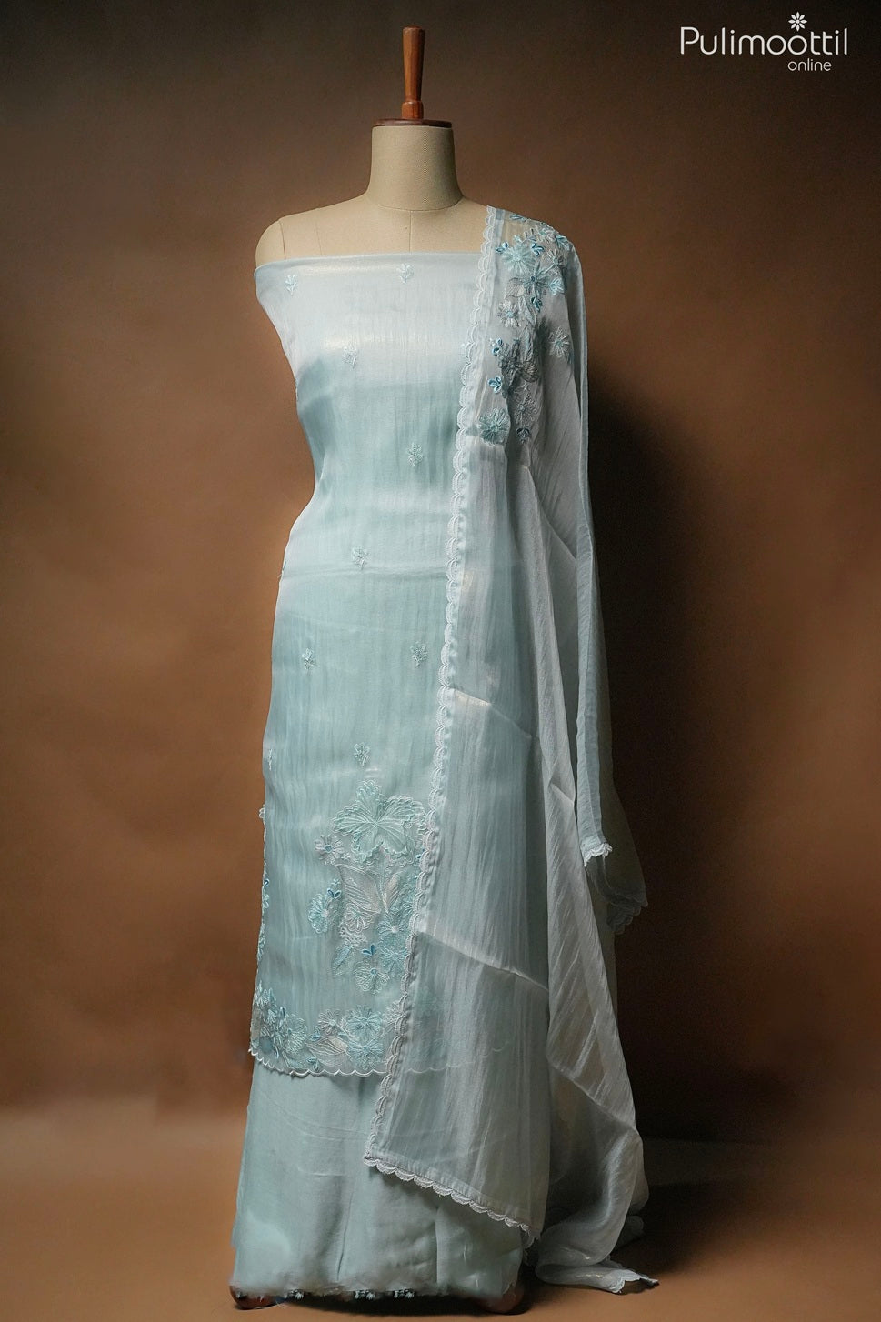 Powder Blue Shimmer Organza Unstitched Salwar Set