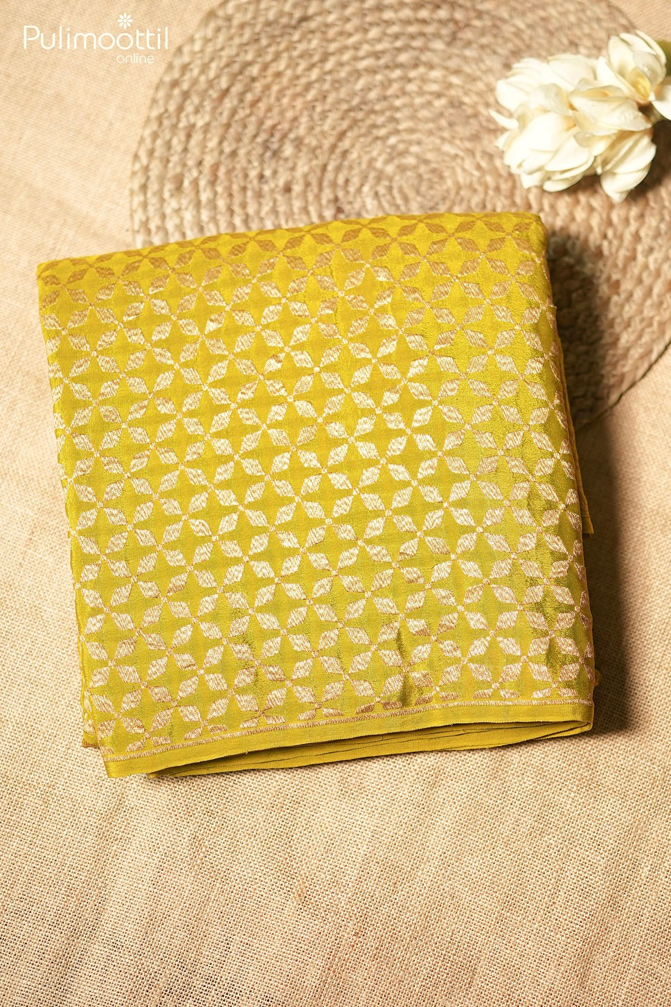 Olive yellow color antique zari Banarasi saree