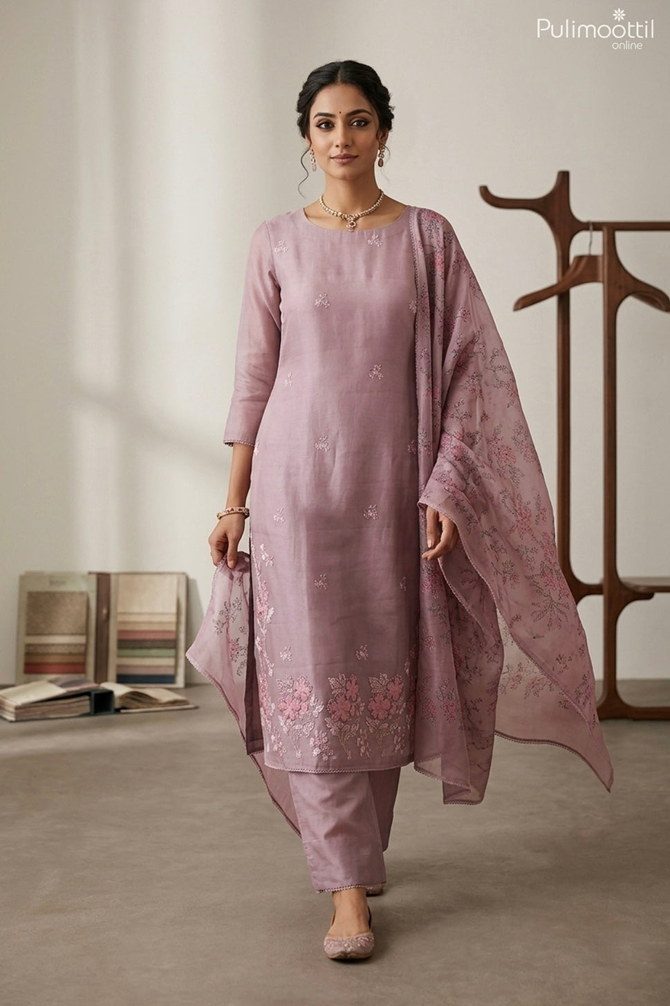 Lavender Organza Unstitched Salwar Set