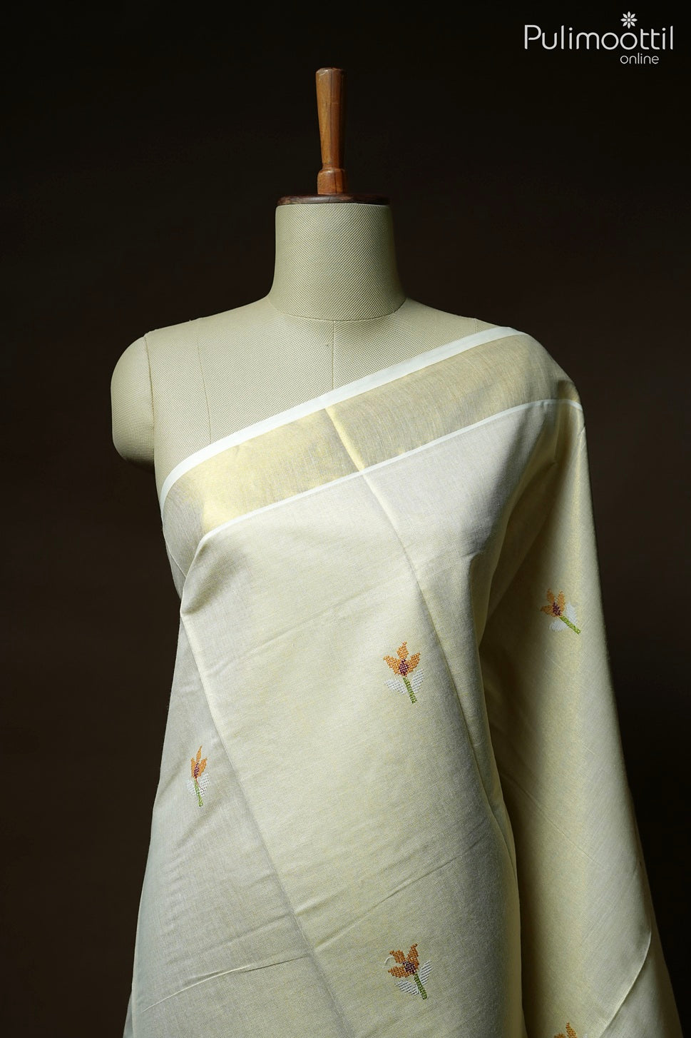 Kerala traditional golden tissue set saree