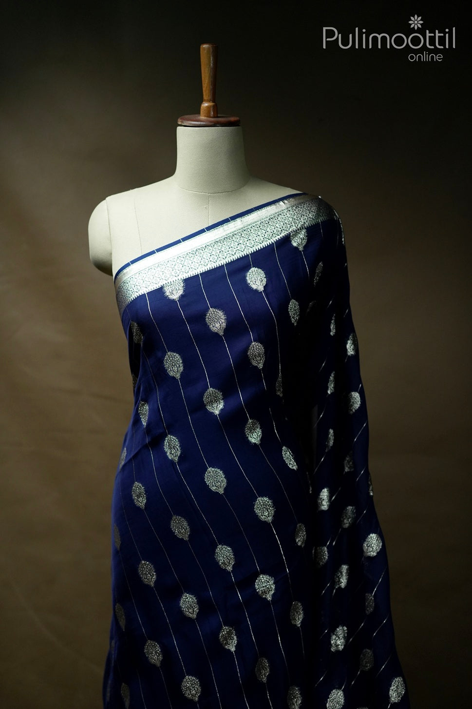 Classic blue color organza Banarasi saree