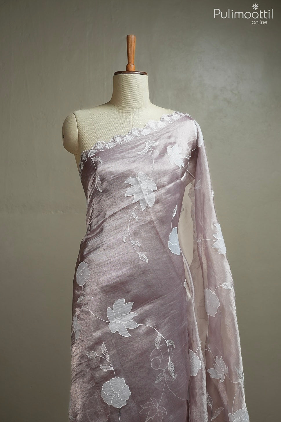 Light mauve color tissue organza fancy saree