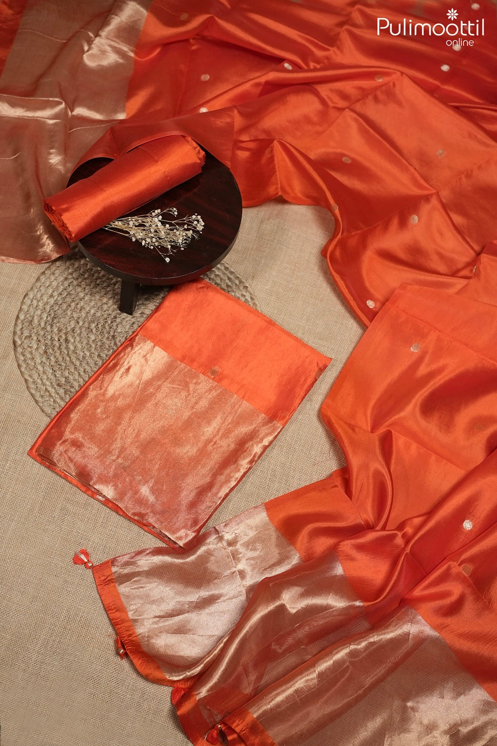 ORANGE PURE SILK UNSTITCHED SALWAR SET