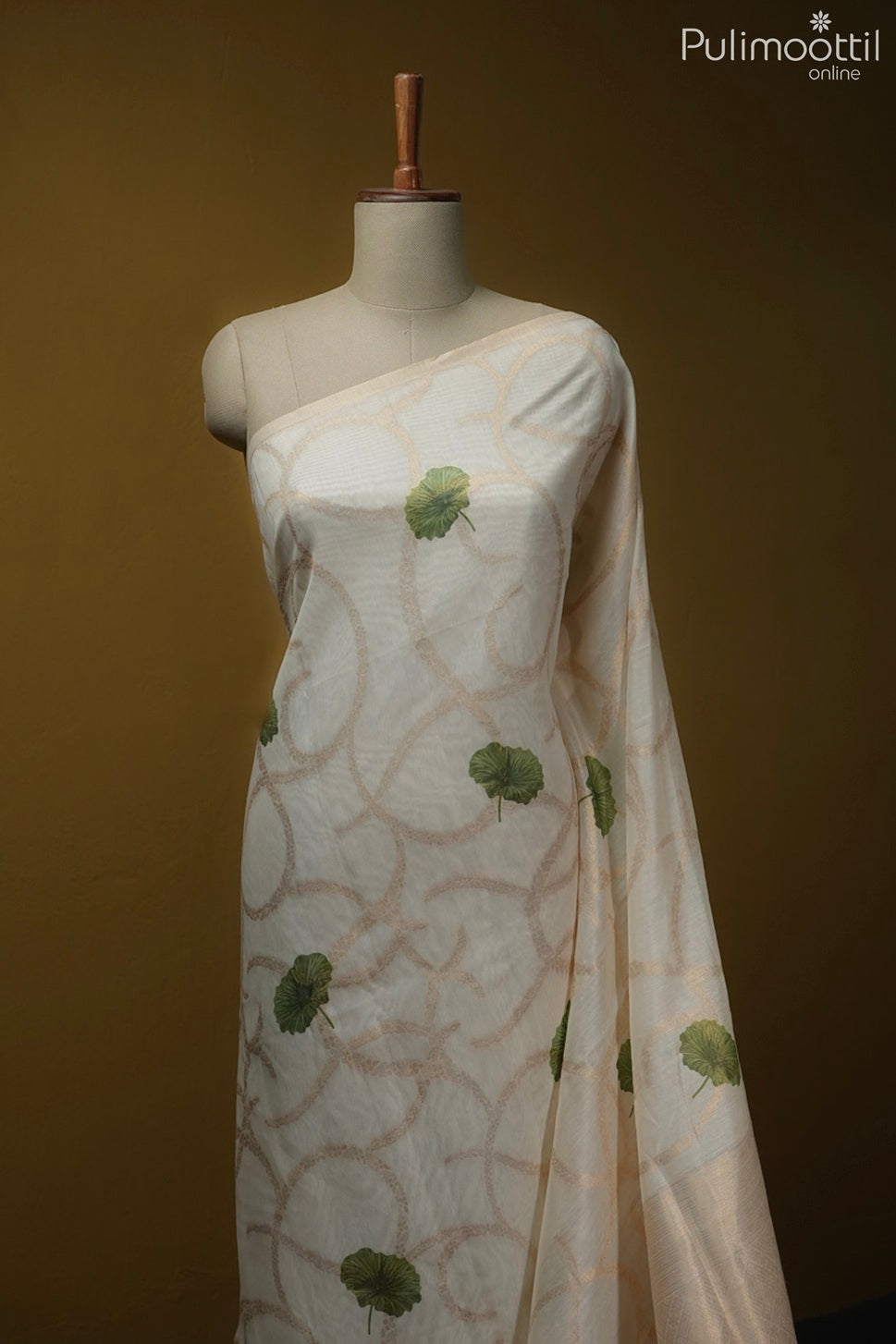 Off white color semi Chanderi traditional saree