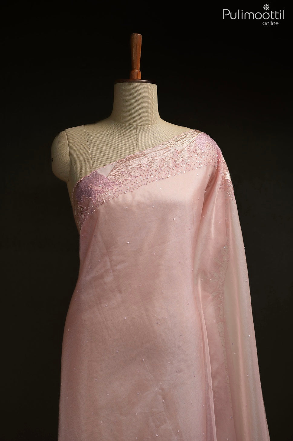 Pinkish pink color organza fancy saree