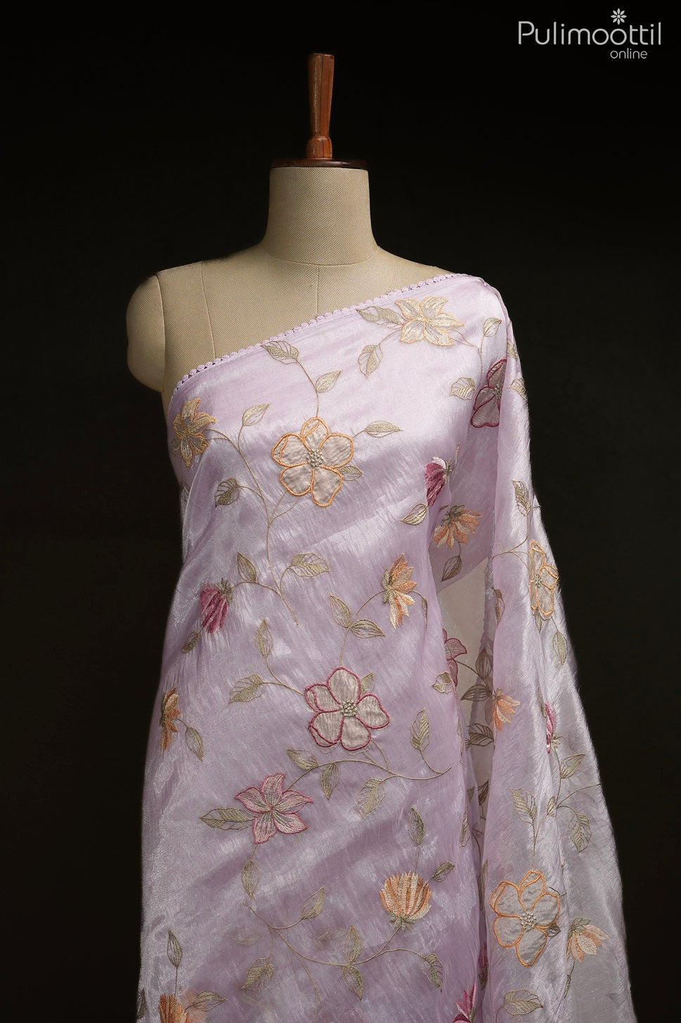 Lavender color crushed organza fancy saree