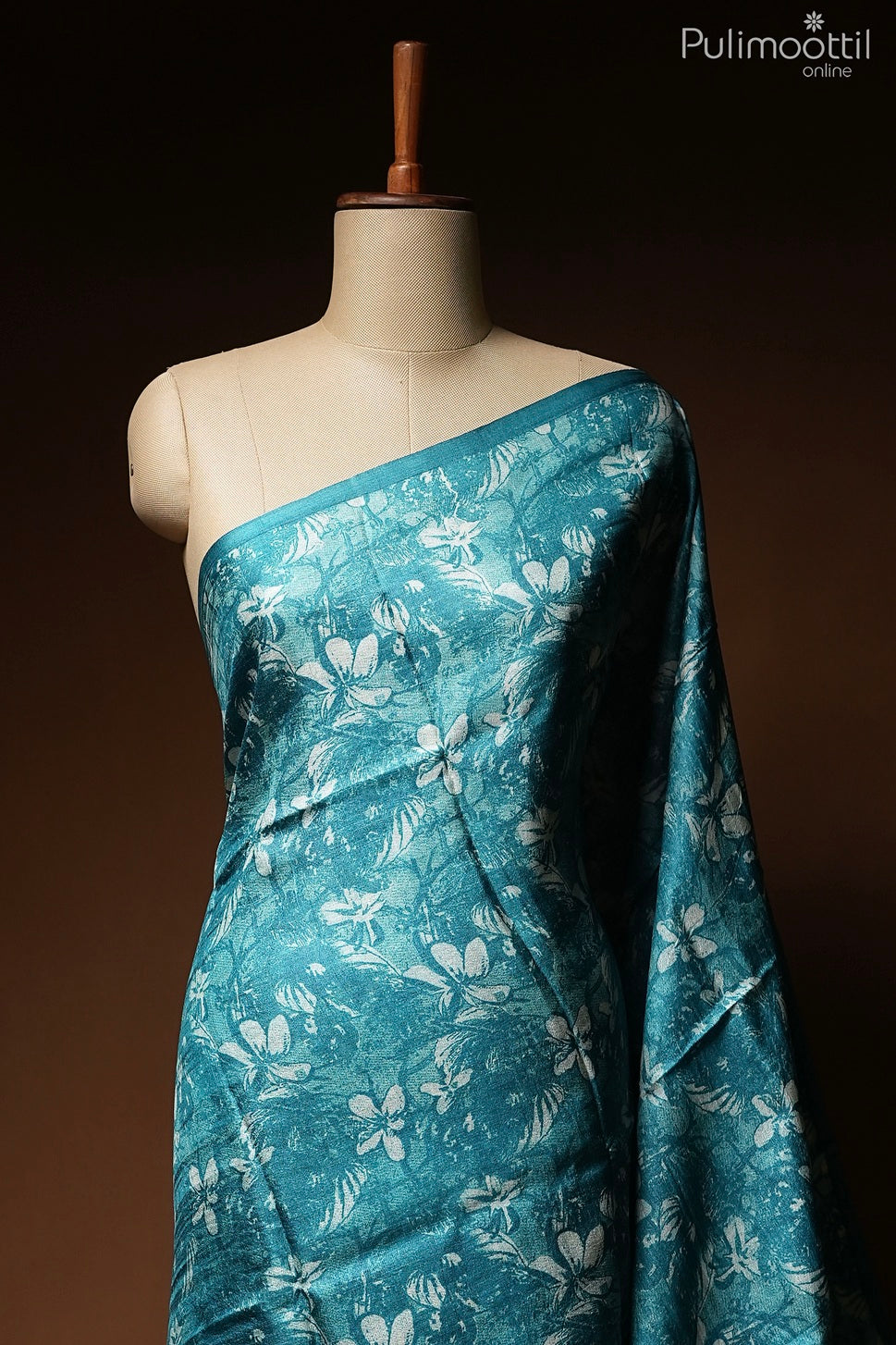 Teal blue color Tussar silk saree