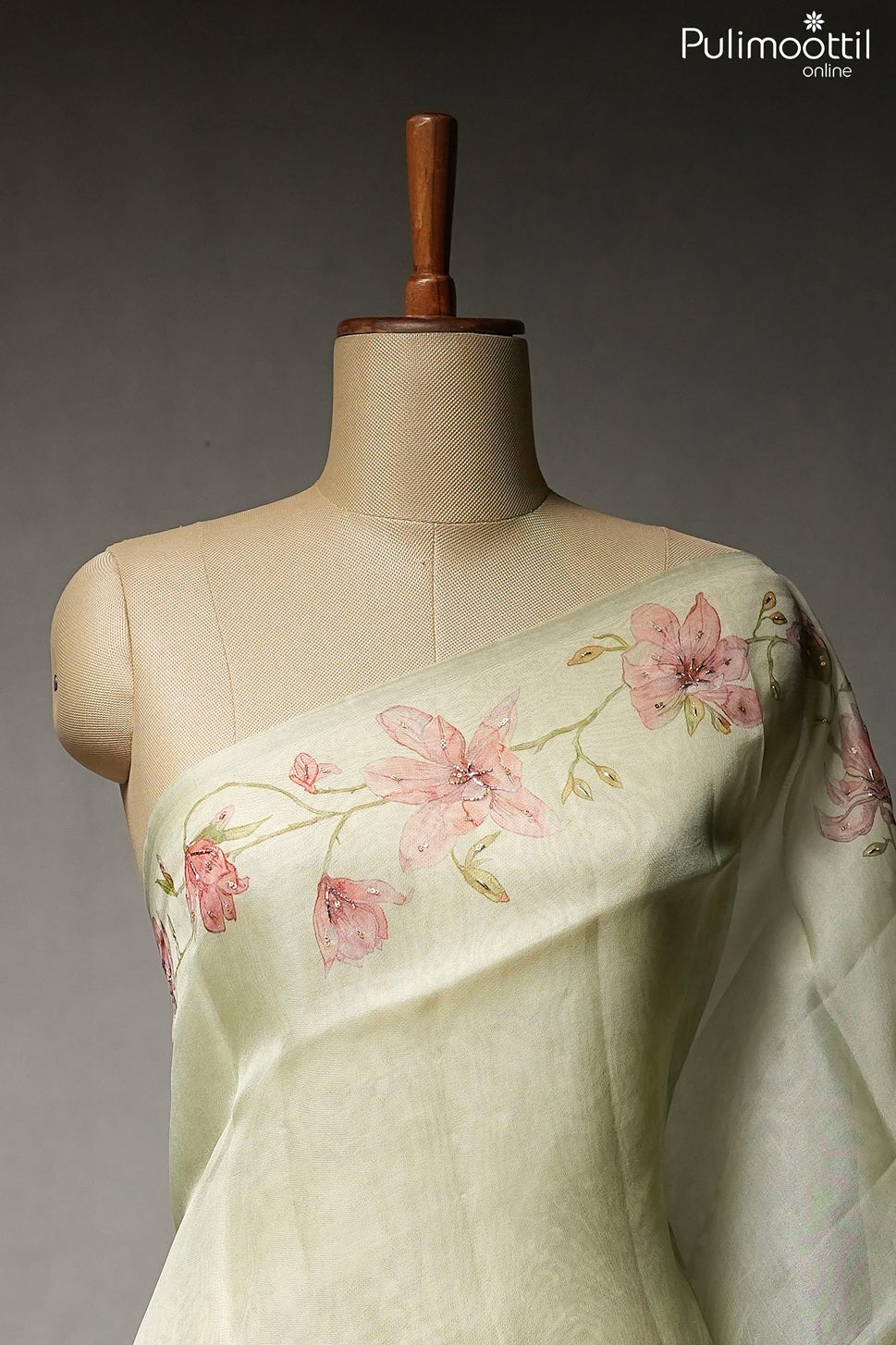 Pastel green color organza saree