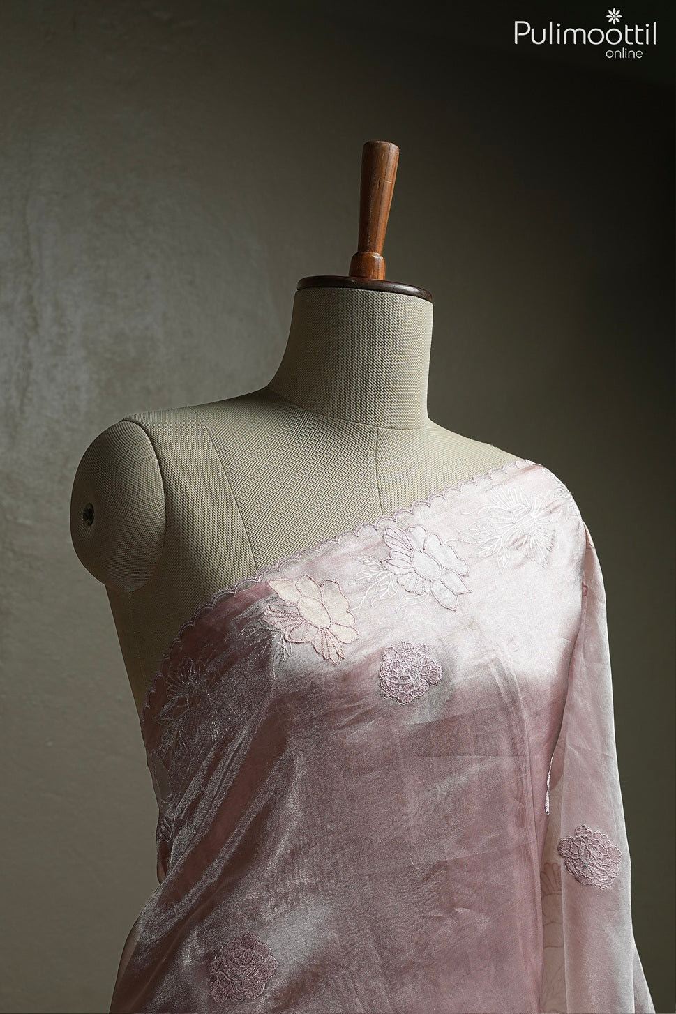 Baby pink color tissue organza fancy saree