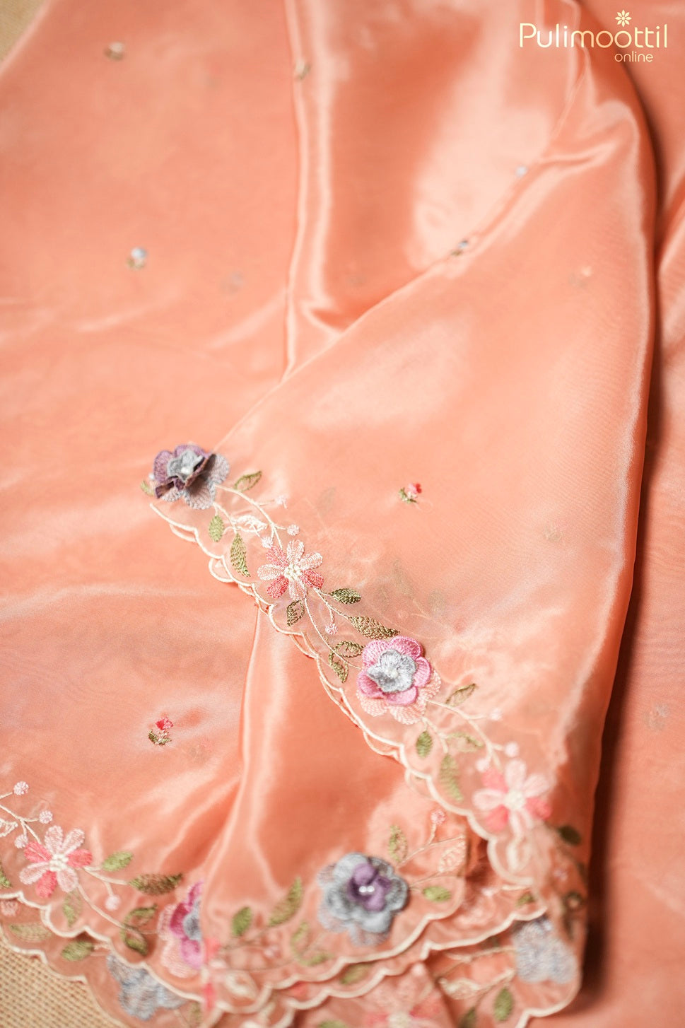 Peach color soft organza fancy saree