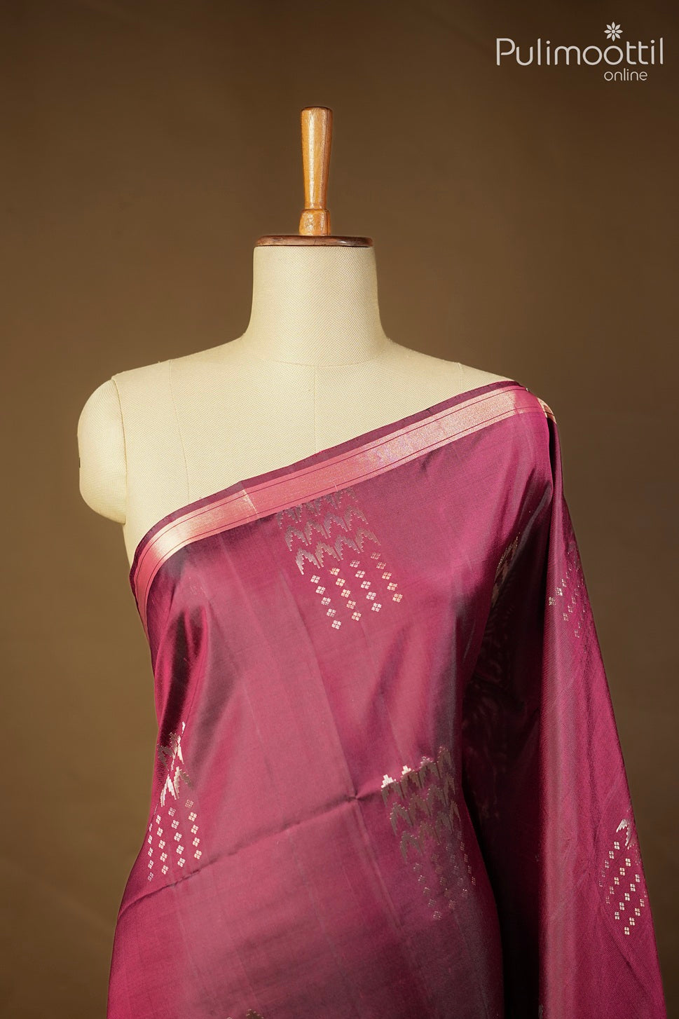 Dark pink color Kanchipuram soft silk saree