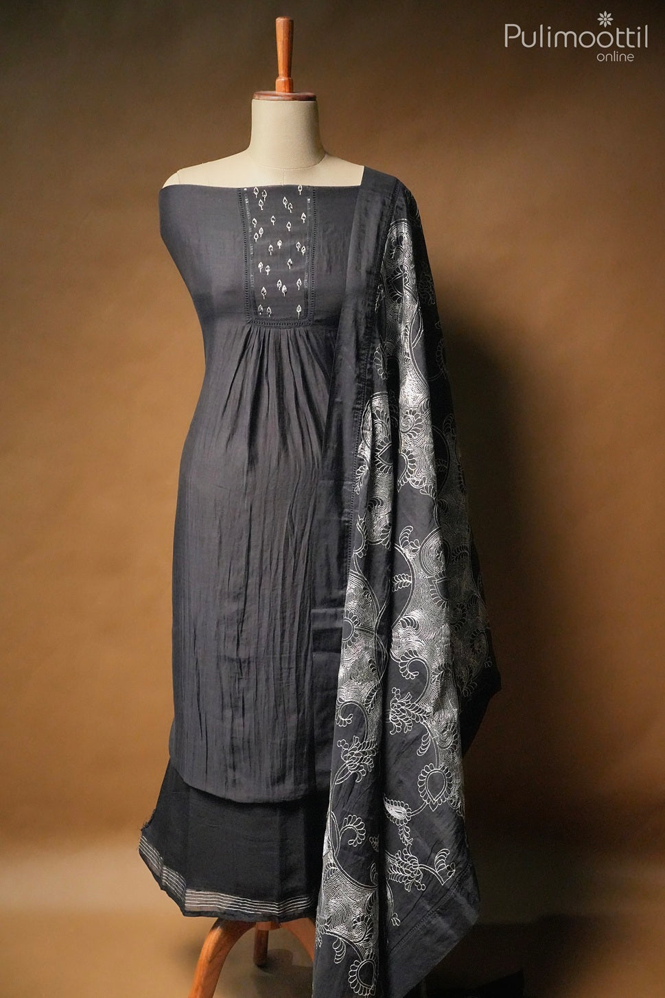Black Chanderi Unstitched Salwar Set