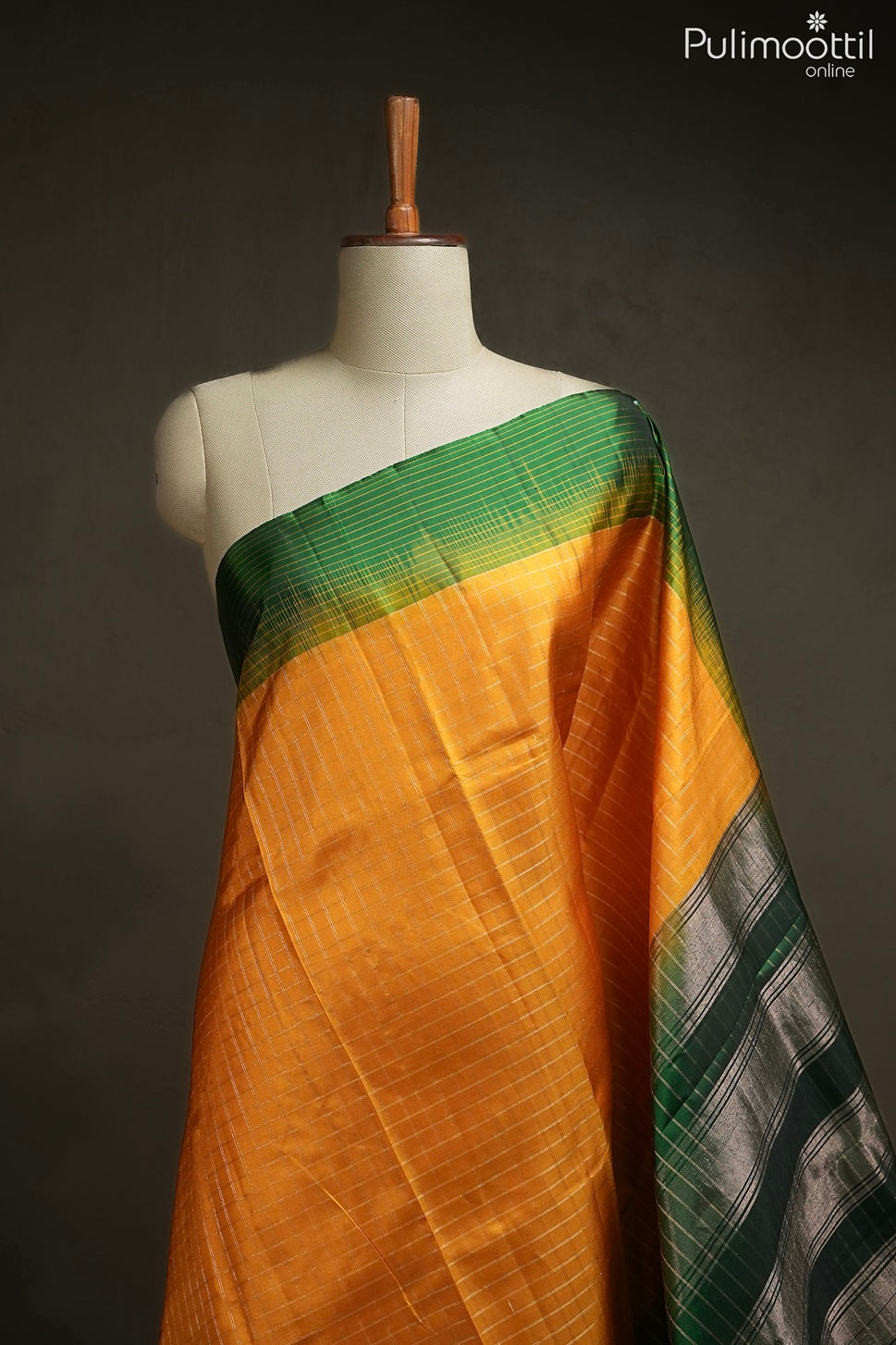 Mustard yellow color Kanchipuram designer saree