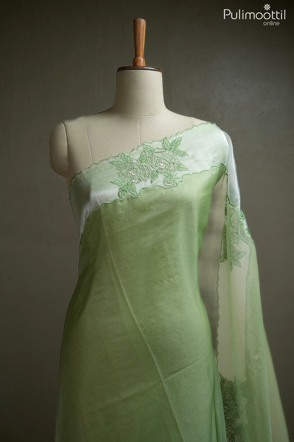 Pista green color organza fancy saree