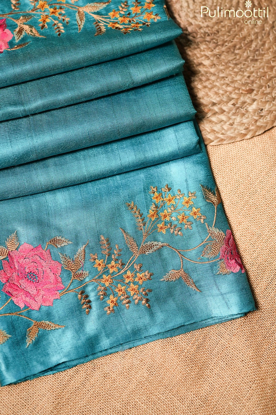 Sky blue color Tussar silk saree