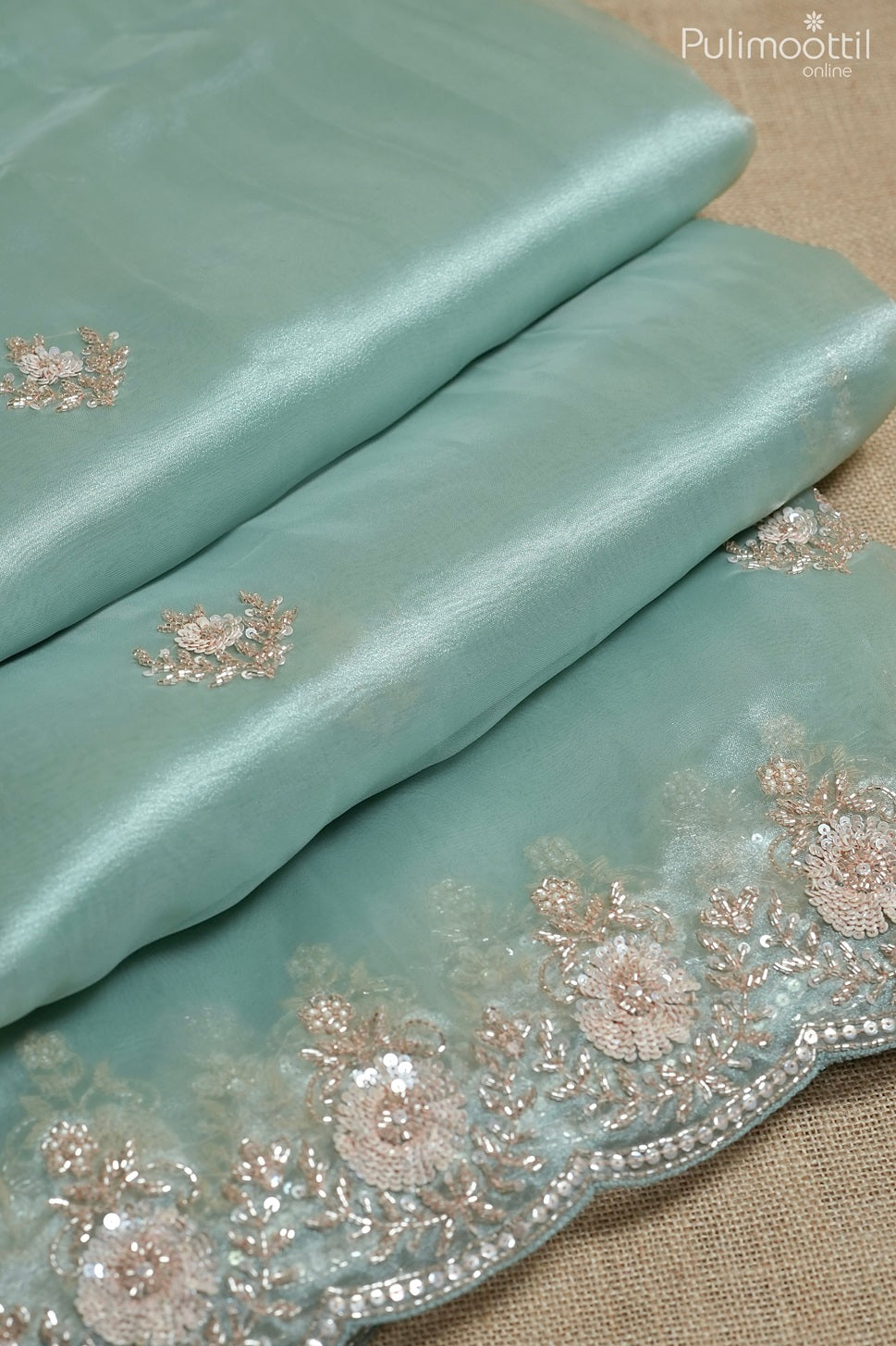 Pista green color organza fancy saree