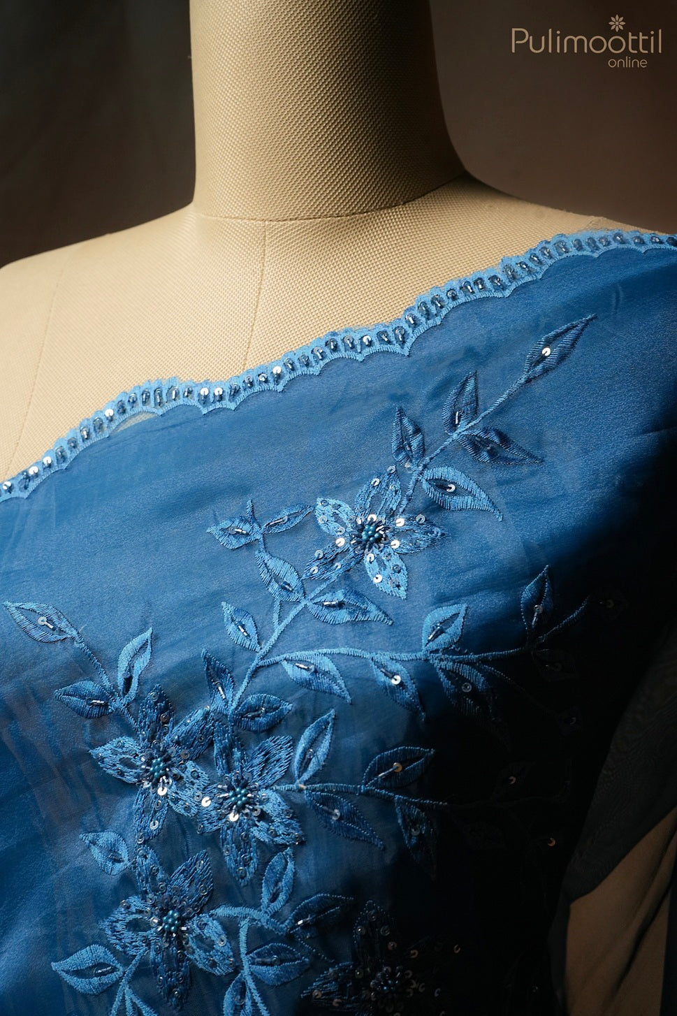 Kerosene blue color organza fancy saree