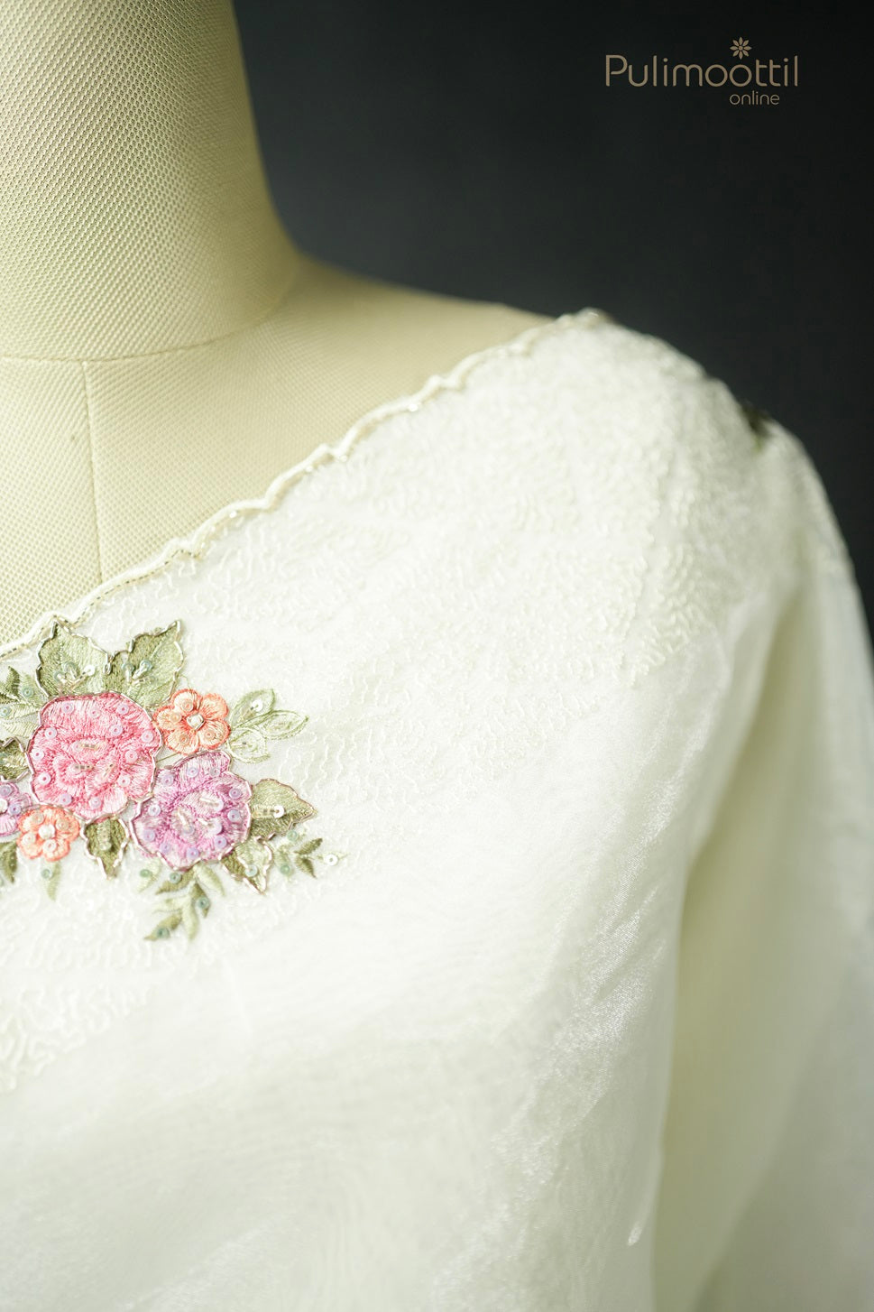 Cream Colour Organza Fancy Saree