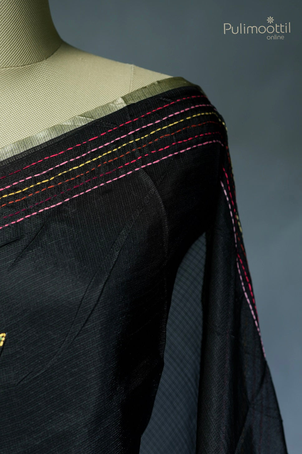 Black-colored net cota hand-embroidered fancy saree