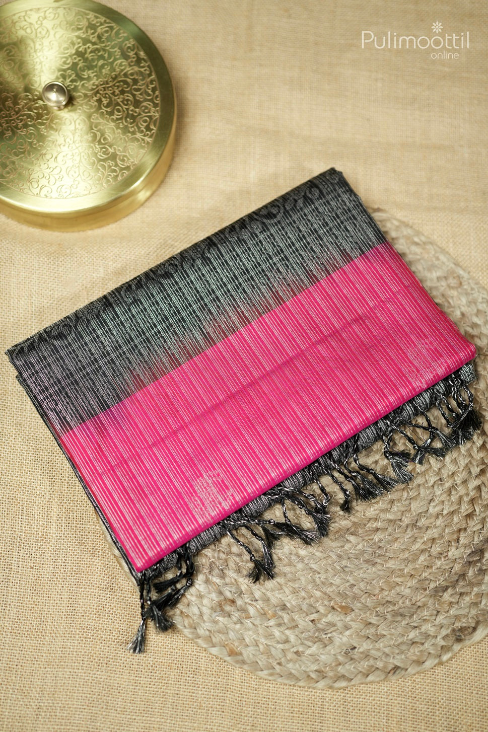 Black and Rani Pink Colour Soft Silk Saree.