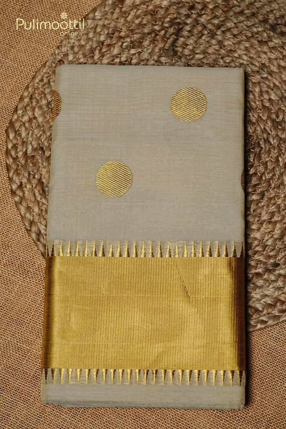 Kerala Traditional Golden Tissue Polka Dots Handloom Set Saree