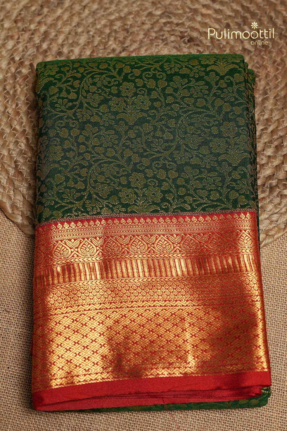 Bottle Green Colour Semi Kanchipuram Brocade Saree